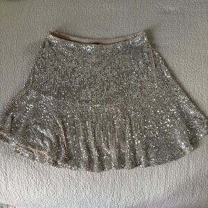 Free People Gold Sequin Skater Mini Skirt
